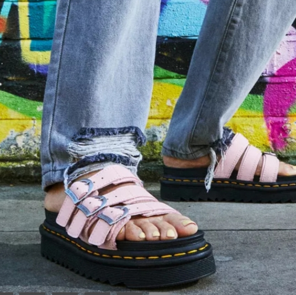 Dr. Martens Blaire Slide Leather Sandals in Pink. - Picture 2 of 16